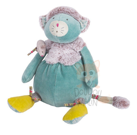  les pachats soft toy cat blue green 